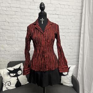 Vintage 90s Puli crinkle blouse metalic red black vamp goth Size M